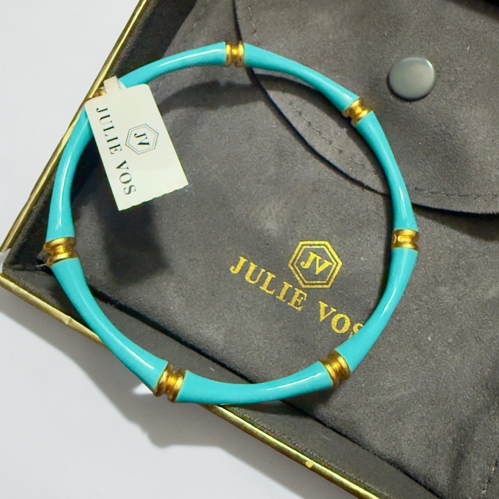 Julie Vos Bamboo Bangle Bracelet in Bahamian Blue with Gold Accents NWT